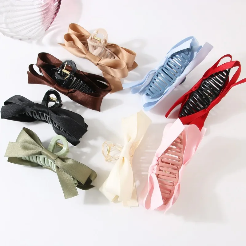 Korean Sweet Bow Hair Claw Clips for Women Spring Summer Fashion Simple Colored Bowknot Acrylic Hairpin Headdress Wholesale