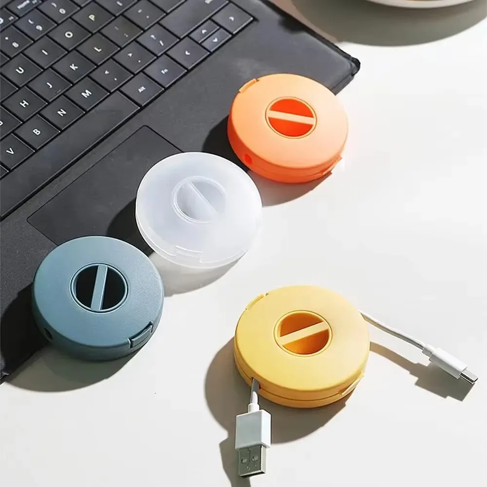 3pcs Rotatable Transparent Cable Winder Box Portable Round USB Cord Organizer Headphone Charging Line Management Storage Box