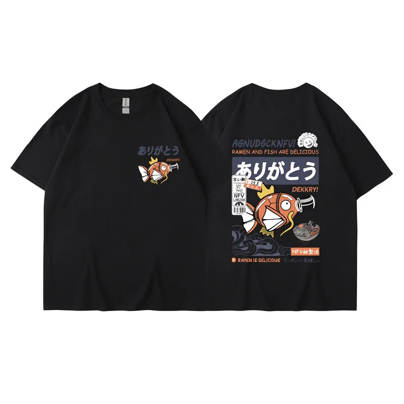 Camiseta gráfica de anime para hombre, camisetas de manga corta de algodón con estampado de Koi Fish King Ramen, ropa de calle informal para amantes de la Manga