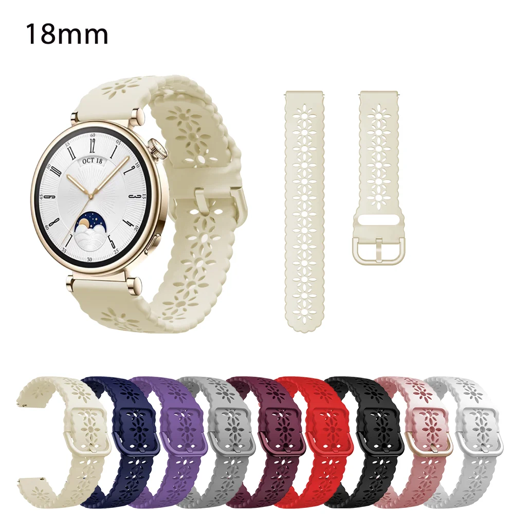 Watchband for Huawei Watch Gt4 41mm Original Universal Strap Pink Strap 18mm Plum Blossom Pattern Silicone  Band for Gt4 41mm