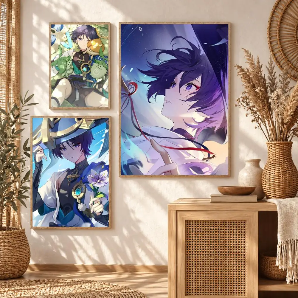 Mysterious Game Genshin Impact Wanderer Poster Premium Modern Waterproof Wall Art Pictures for Bedroom Living Room Bar Decor