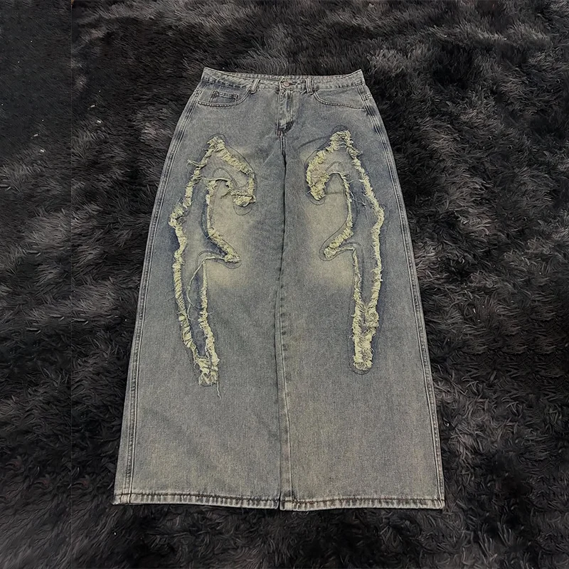 

Y2K Vintage Washed Jeans Distressed Ripped Versatile High Waisted Straight Leg Jeans Trend Men Women Fashion Casual Streetwear