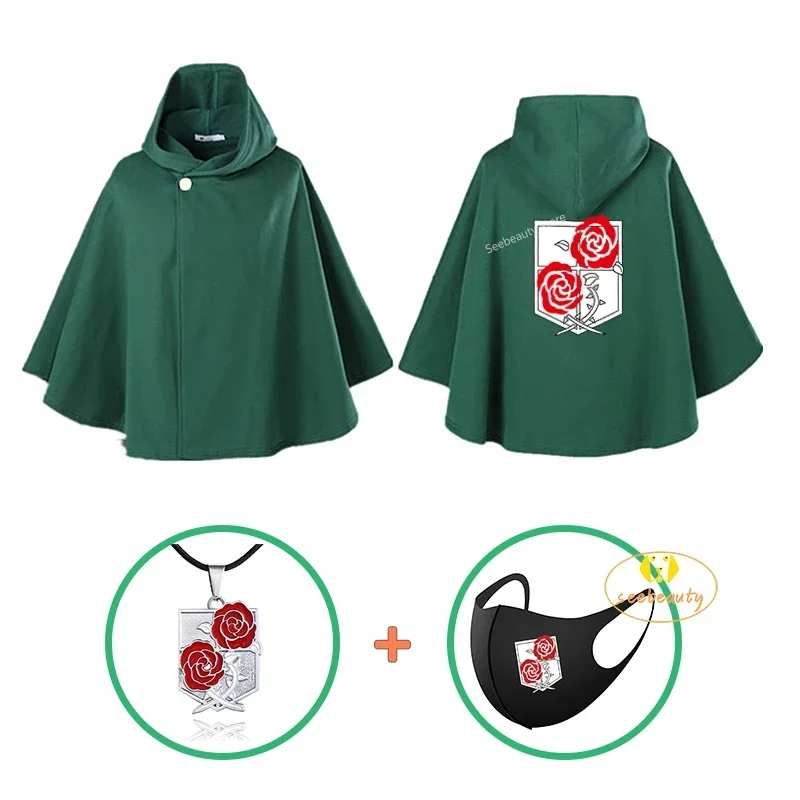 3 PCS Attack on Titan Garrison Anime Rose Cloak Chuton Heidan Necklace Shingeki No Kyojin Anka Rico Orvud Cosplay Costume Cape