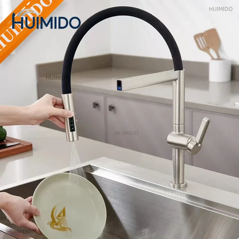 Brushed Kitchen Faucet Sink Faucets Rubber Pull Down Stream Sprayer Taps Rotatable Kitchen Mixer Water Tap Hot Cold Crane