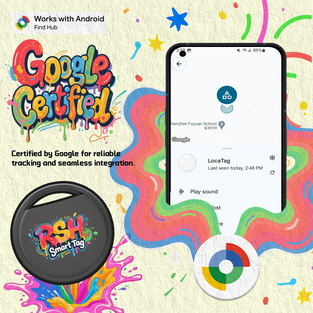 RSH 1/ 4pcs Security GPS Tracker Fashion Painting Android Locator for Samsung Moto Smart Tag Gift work with Google's Find Hub