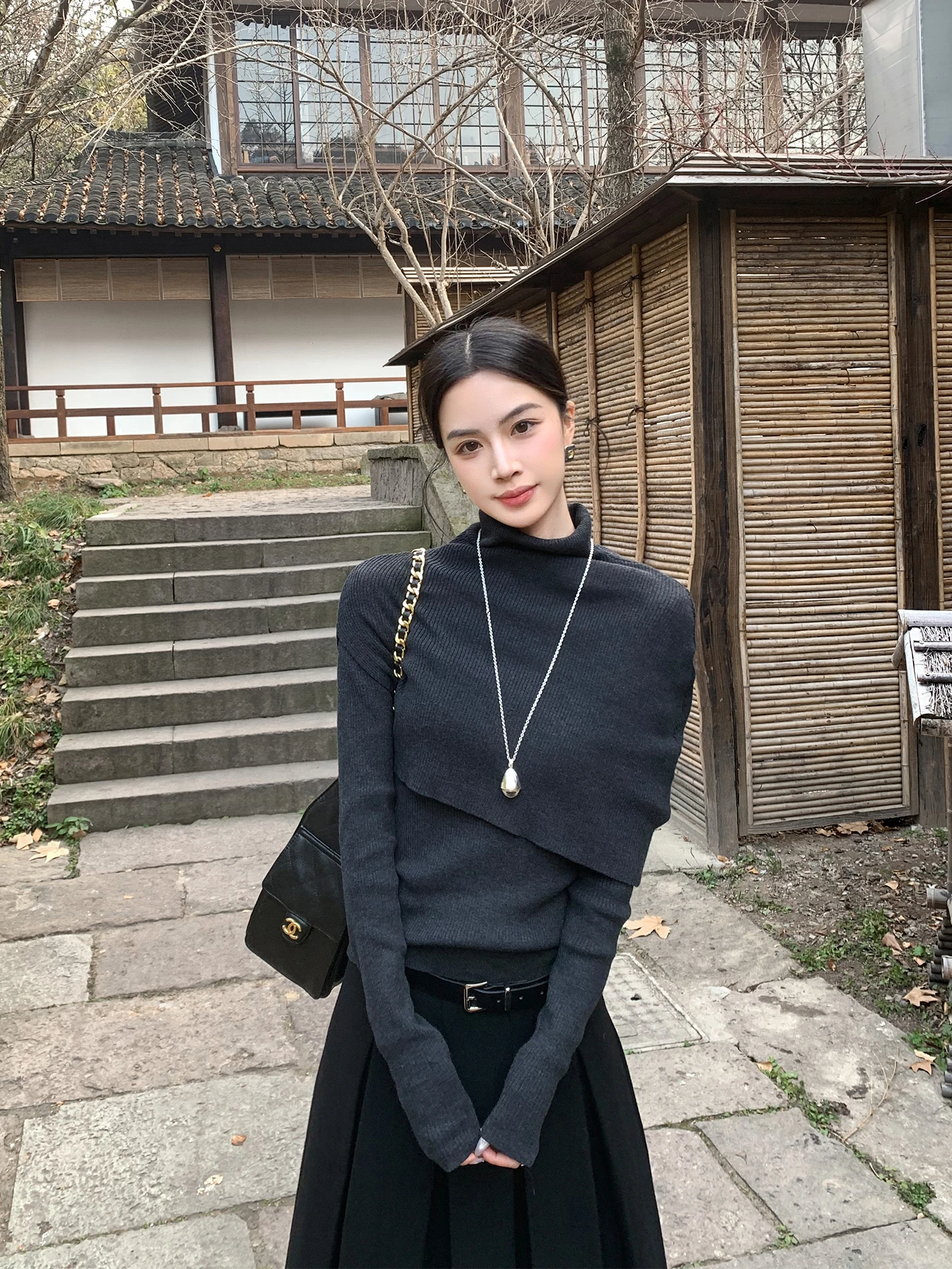 

Binguo ey High Collar Knitted Sweater Women's Slim Fit Casual Sle Polyester Fiber Long Sve Warm Pure Color Top