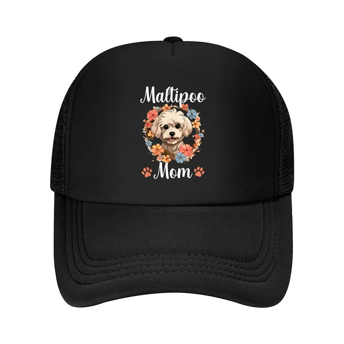 Gorra de béisbol Maltipoo Mom con adorable estampado de Maltipoo y flores, gorra de béisbol de malla 2026 ligera con cierre ajustable