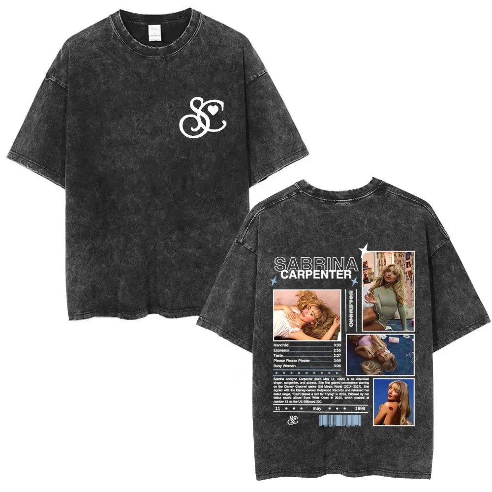 

Washed Vintage Sabrina Carpenter Graphic T Shirts Men Women Cotton Casual Oversized T-shirt Unisex Fashion Pop Music T-shirts