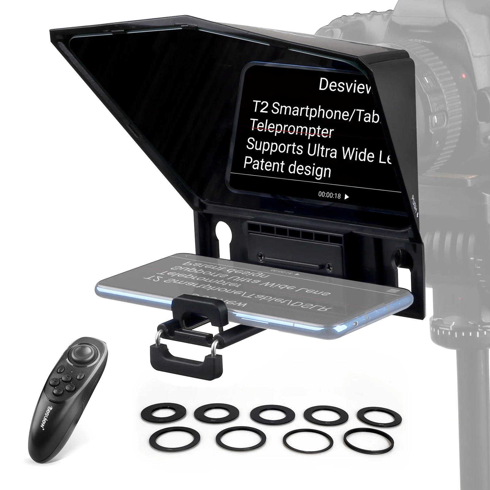 

Desview T2-8inch Portable Teleprompters Kit with Beam Split 70/30 Glass & Remote Control，Compatible with Phone & Tablet