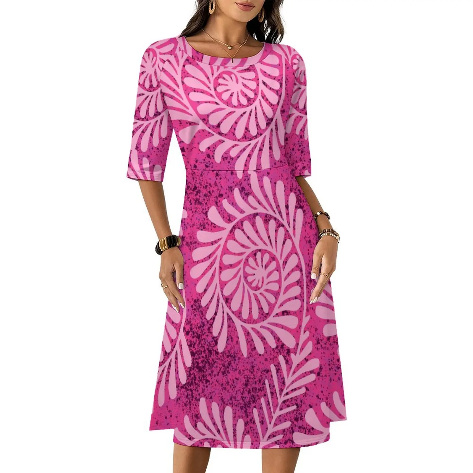 New Wholesale Custom Polynesian Tribal Hawaii Dress Women Lady Elegant O Neck   Plus Size Womens Dress