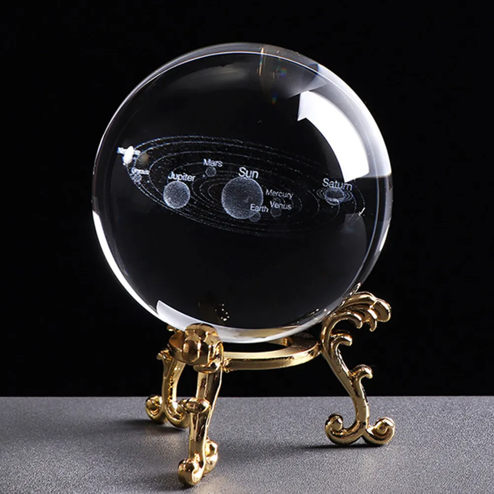 Solar System Crystal Ball 8Cm Exquisite 3D Engraved Clear Crystal Sphere Elegant Bedroom Desk Decor Gift for Physics Teachers