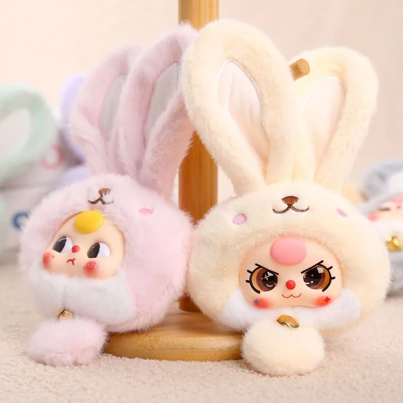 Nuevo lindo bebé de dibujos animados tres conejos llavero de peluche Animal transformable juguete de peluche Adorable Mini muñeca dulce regalo para niñas