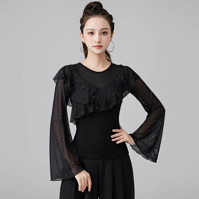 

Женский костюм для латиноамериканских танцев, костюм с расклешенными рукавами для соревнований по современному танцу