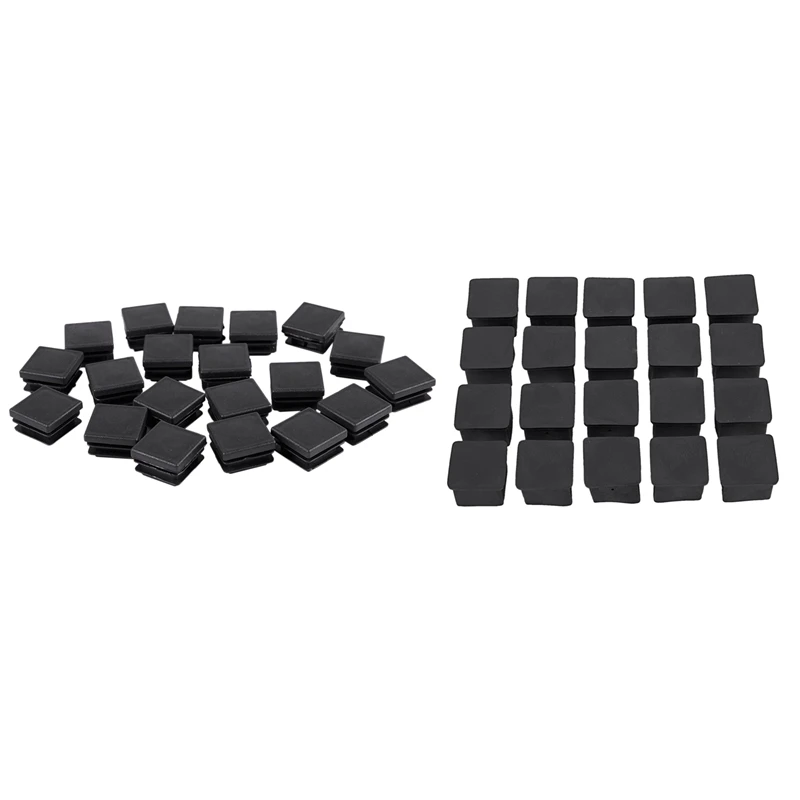 

20Pcs Square Chair Table Leg Foot Rubber Covers Protectors 25Mm X 25Mm & 20 Pcs Plastic Square Blanking End Caps Tube Inserts 25