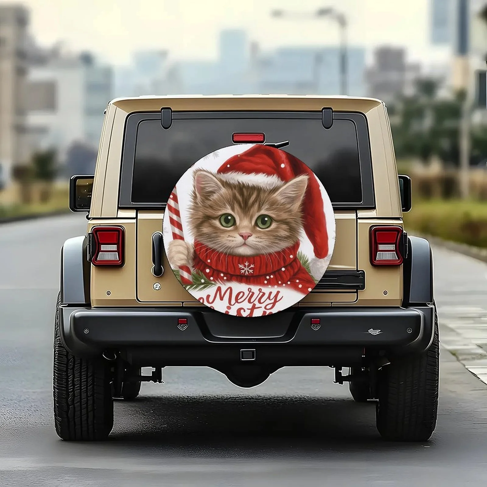 Christmas Kitten Tire Cover Festive Animal Wheel Cover Universal Protection Accessory