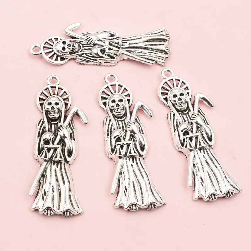 5pcs 51x18mm Skull Skeleton Handmade Charms Pendant Antique Silver Plated DIY Jewelry Making Accessories Findings