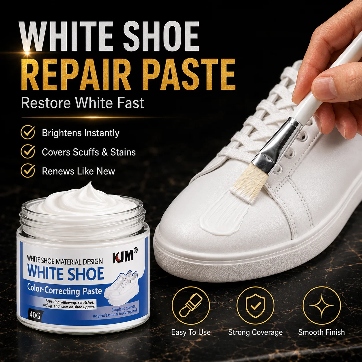 KJM White Shoe Refinishing Cream Sneaker Leather Color Repair Paste Scuff Mark Concealer For Boots Bags Sofa Car Interior 40g