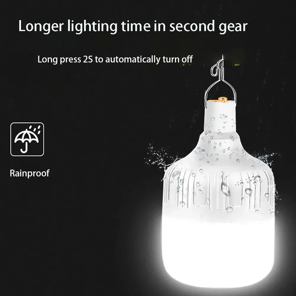 200W 80W 60W High Power LED Camping Light Rechargeable Portable Lanterns Outdoor Emergency BBQ Tent Lighting Lamp Bulb with Hook