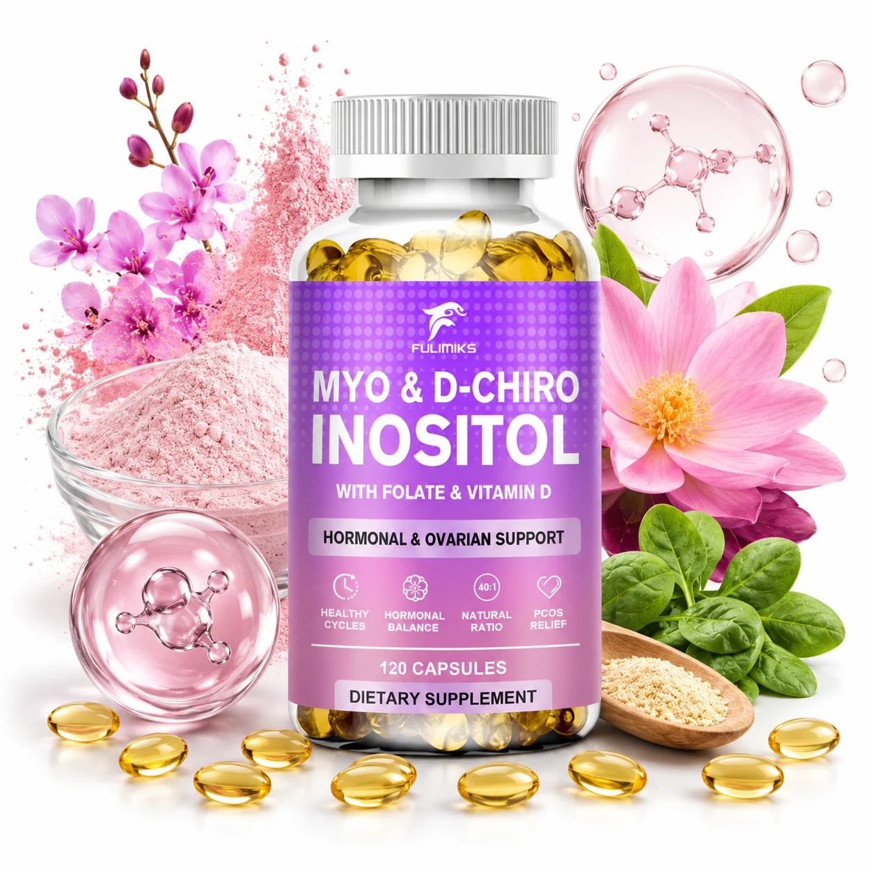 Premium Inositol Supplement, 40:1 Myo-Inositol & D-Chiro Inositol, Promotes Hormonal Equilibrium, Ovarian Function & PCOS Relief