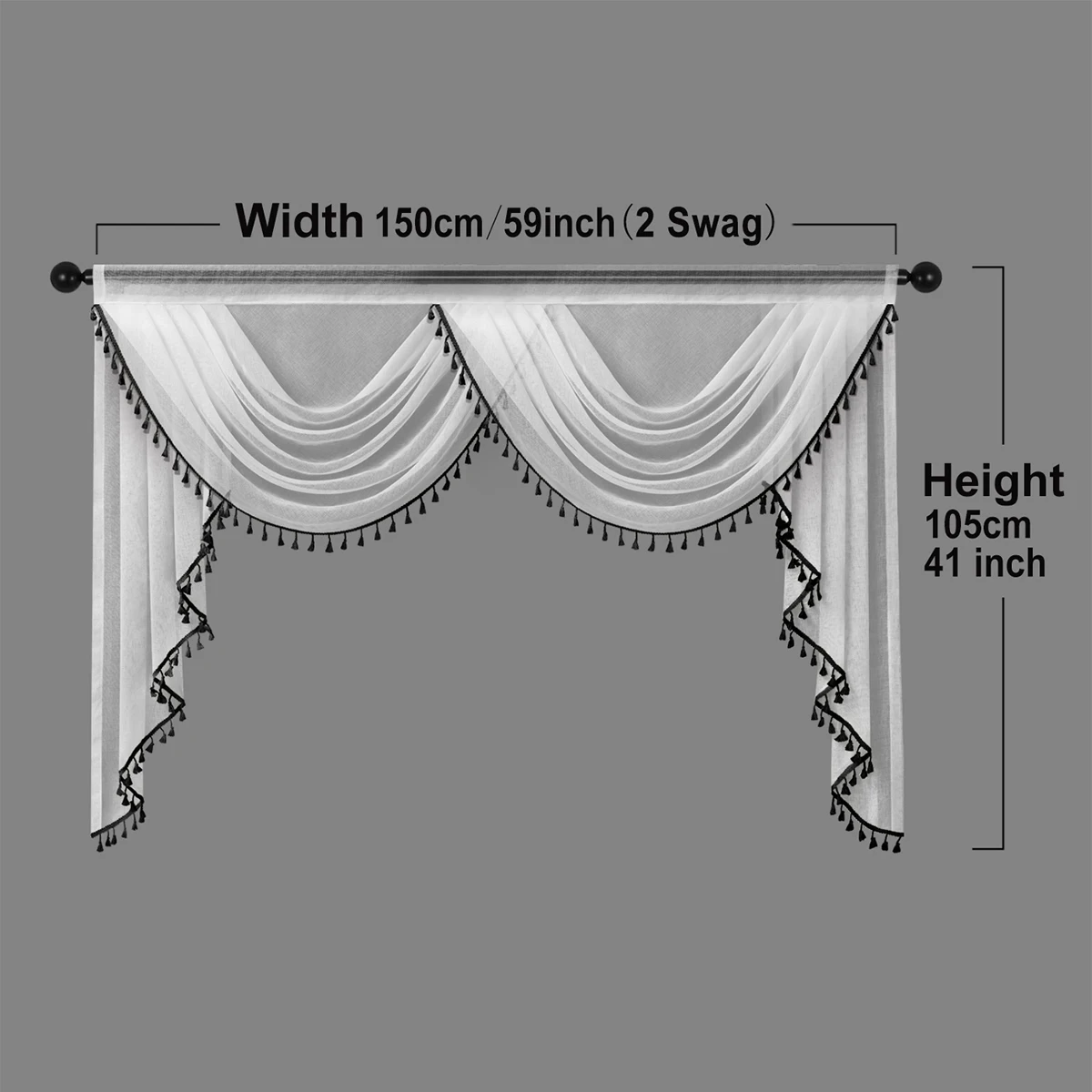 1pc Pure Color Sheer Valance with Tassel，Rod Pocket，Simple European Style Waterfall Swag Valance for the Room Window and Door