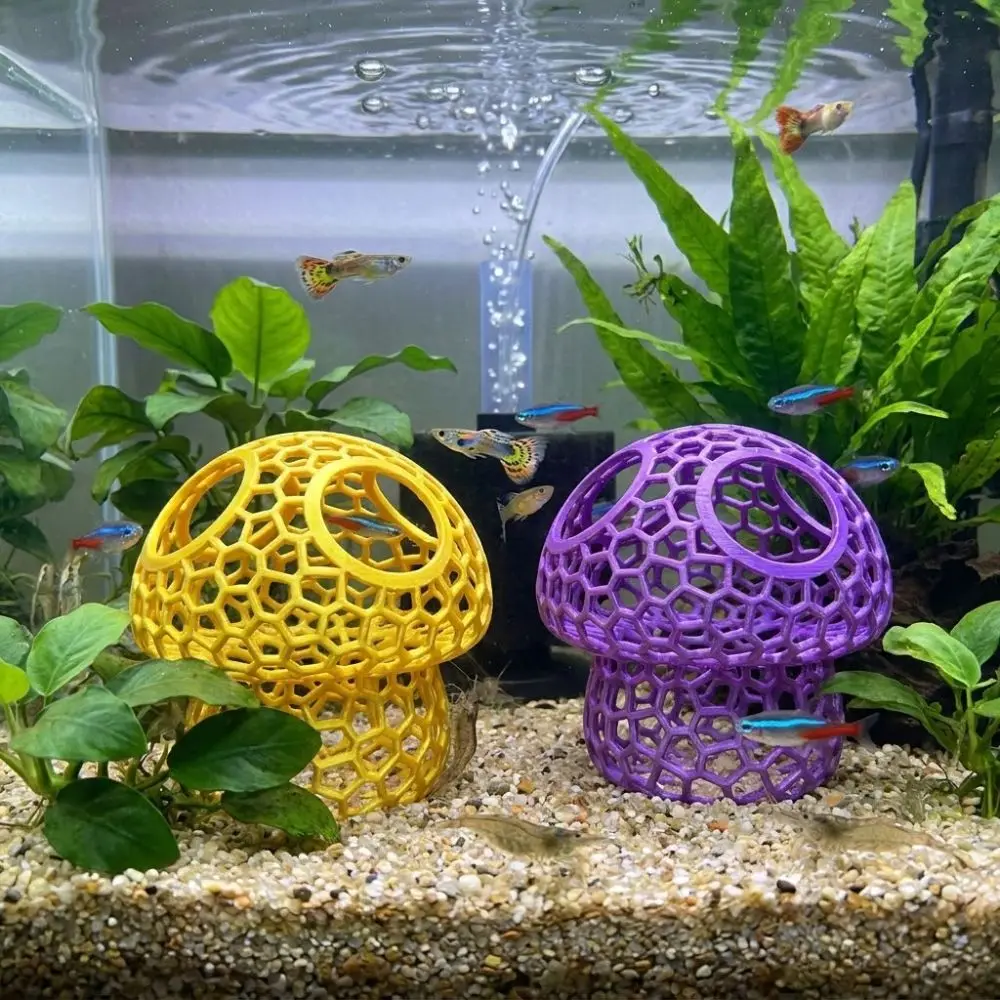 3D Printed Fish Shrimp Hideout Shelter Hollow Out Simulation Mushroom Aquarium Cave Shelter Natural Look Plastic Betta House