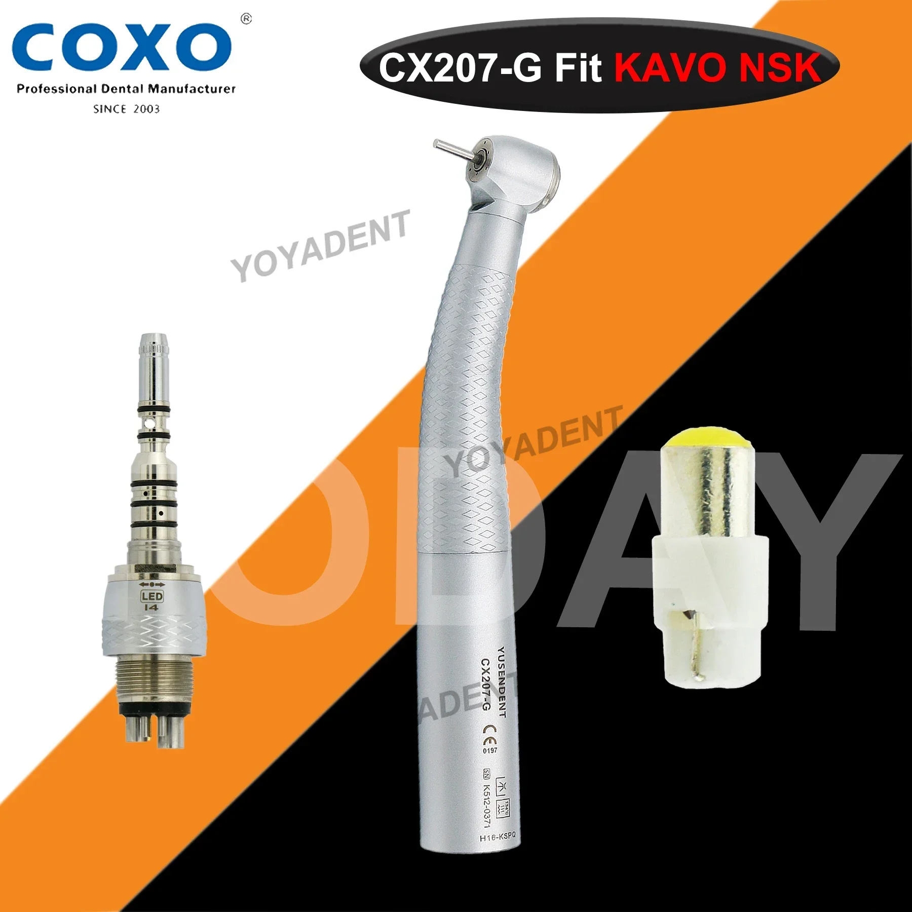 

COXO Handpiece Fiber Optic High Speed Turbine Air Turbine LED Coupler 6 Holes Fit into KAVO MULTIfelx LUX Standard/Torque Head