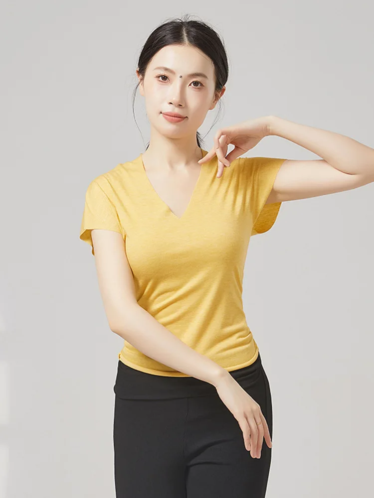 mulheres-com-decote-em-v-fino-ajuste-camisa-de-danca-cor-solida-manga-curta-topo-moderno-jazz-contemporaneo-palco-desempenho-ensaio-traje