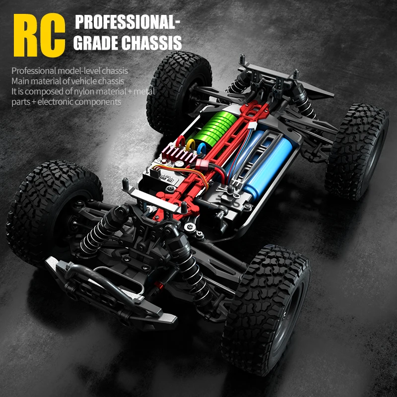 Carro de controle remoto com LED para crianças, 01:16 RC carro, Off Road, 4x4, sem escova, profissional, 2.4G, alta velocidade, 70km, H, Jeep, Truck