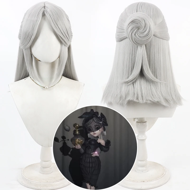 

Identity V Парфюмер Fatal Affection Vera Nair Косплей Парик 45 см Длинные Прямые Серебристо-Серые Пучки Термостойкие Синтетические Волосы