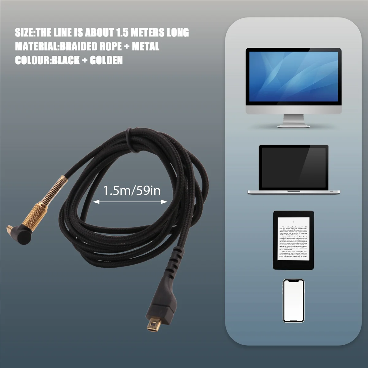 سلك سماعة رأس بديل لسماعات الألعاب اللاسلكية 5 3 Pro بطول 4.9 قدم