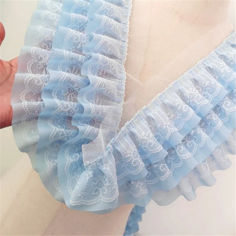 11CM Wide Three Layers Chiffon Pleated Lace Fabric Embroidery Fringe Ribbon Dress Curtain Hemlines Ruffle Trim DIY Sewing Decor