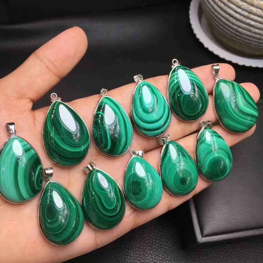 Unit One Piece 925 Silver With 29mm To 30mm Natural Malachite Crystal Drop Shape Pendant