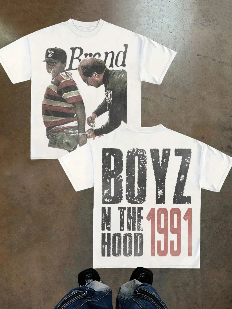 Boyz N The Hood (1991) Men's Vintage 220g Pure Cotton T-Shirt – Grunge-Style Print, Streetwear, Christian-Themed, Oversized Fit