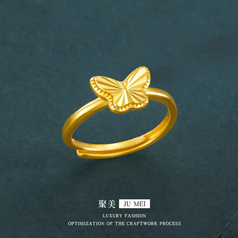 Viora Jewelry Luxury 24K 9999 Pure Gold real gold Gold store three butterfly necklace bracelet ring suit for girlfriend birthday