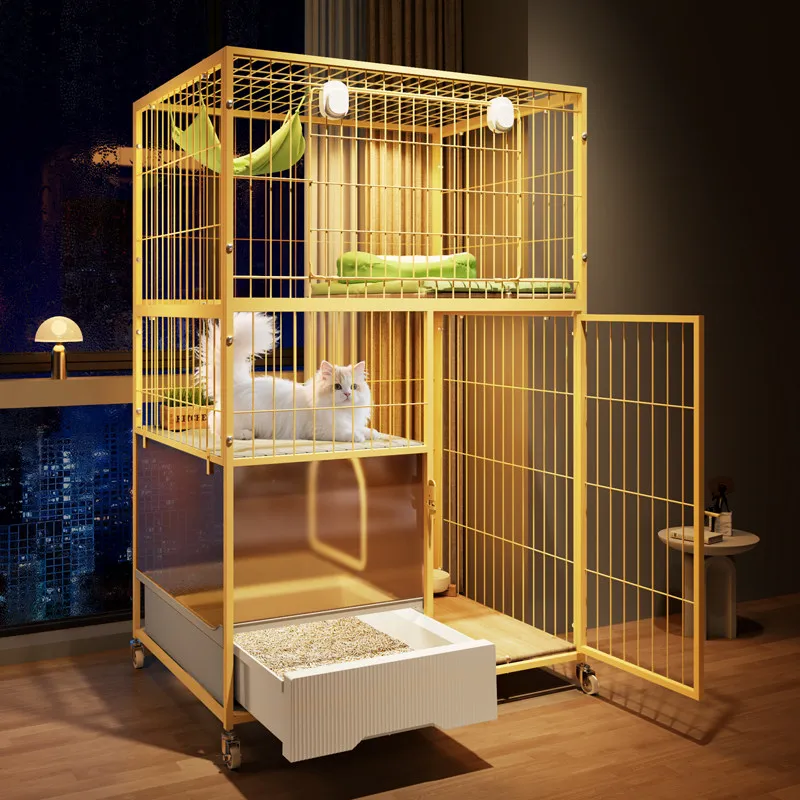 

Cat Cage Large Free Space Household Indoor Cat Litter Box Integrated Cat Villa