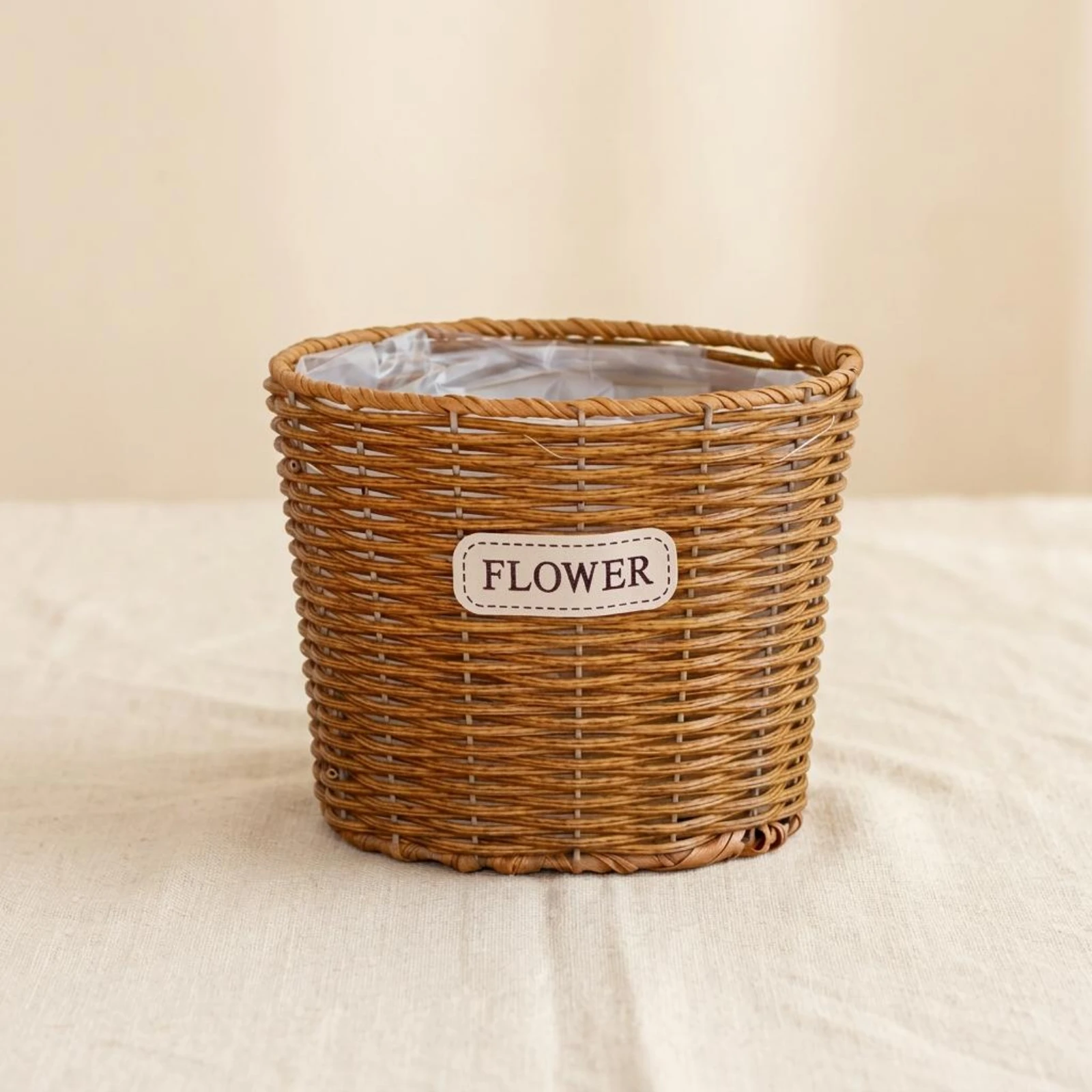 Flower Pot Basket Handwoven Rattan Flower Pot Decorative Holder with Liner Home Storage Rustic for Tabletop