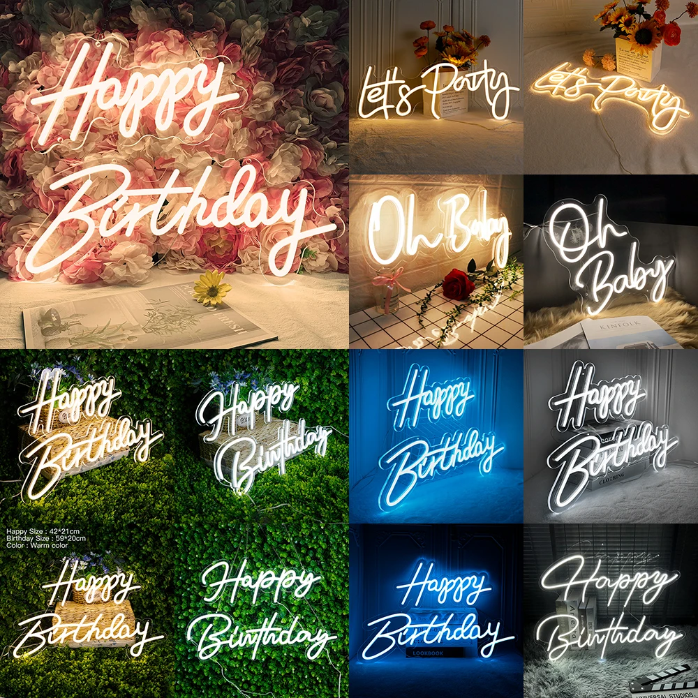 

Happy Birthday Neon Sign Wall Hanging Decorations Wedding decor Backdrop Photo Prop Gender Reveal First Birthday Favors