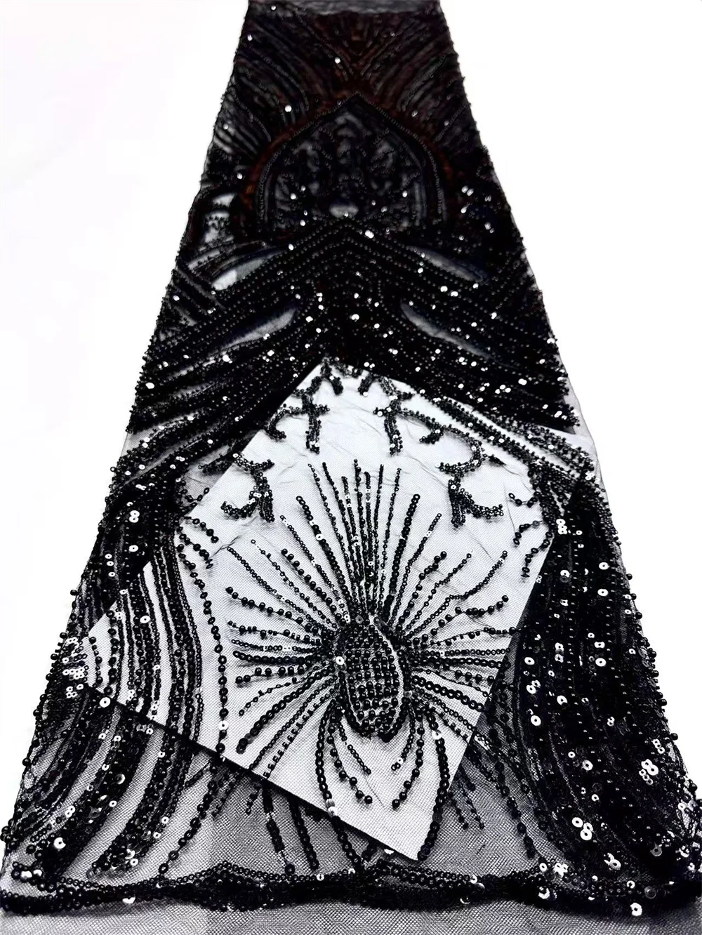 

Африканская кружевная ткань 5 ярдов, высокое качество, черная кружевная ткань с бисером 2025 года, вышитая Дубай, 2025 год, последние вечерние платья, роскошные H89-1