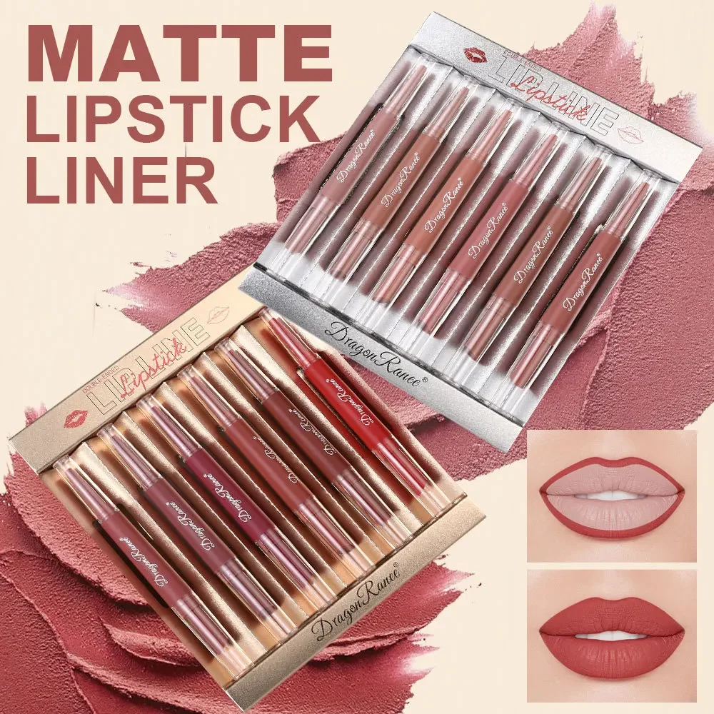 2 In 1 Double Ended Lipstick Liner Set Matte Velvet Finish Long Lasting Waterproof Nude Red Lip Makeup For Women Cosmetics