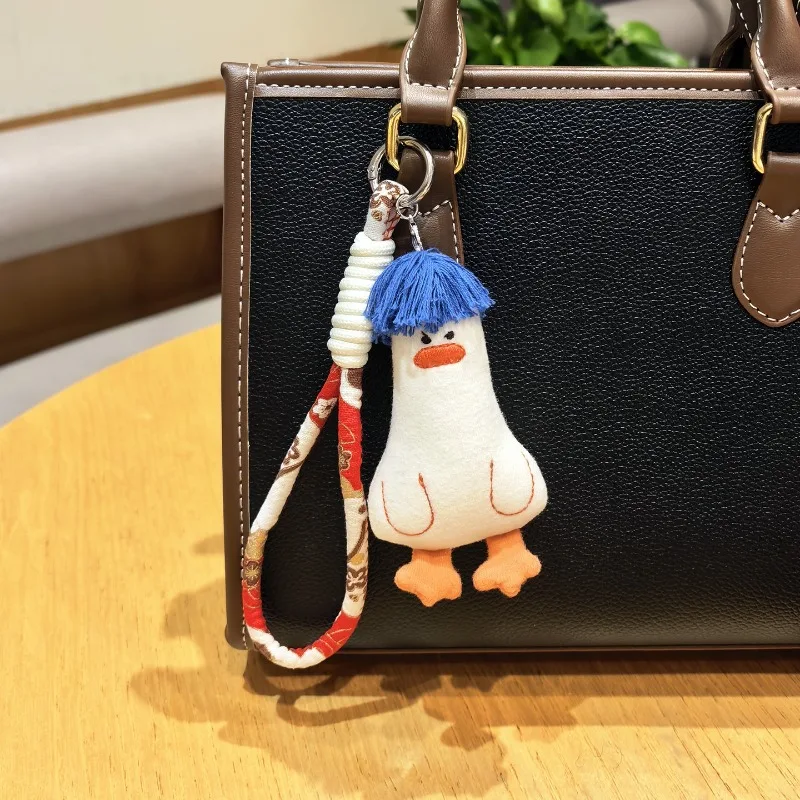 Blue Derpy Duck Keychain Stuffed Plush Fabric Ugly Cute Bag Charm Handmade Soft Lightweight Premium Quality Toy Fashion Pendant