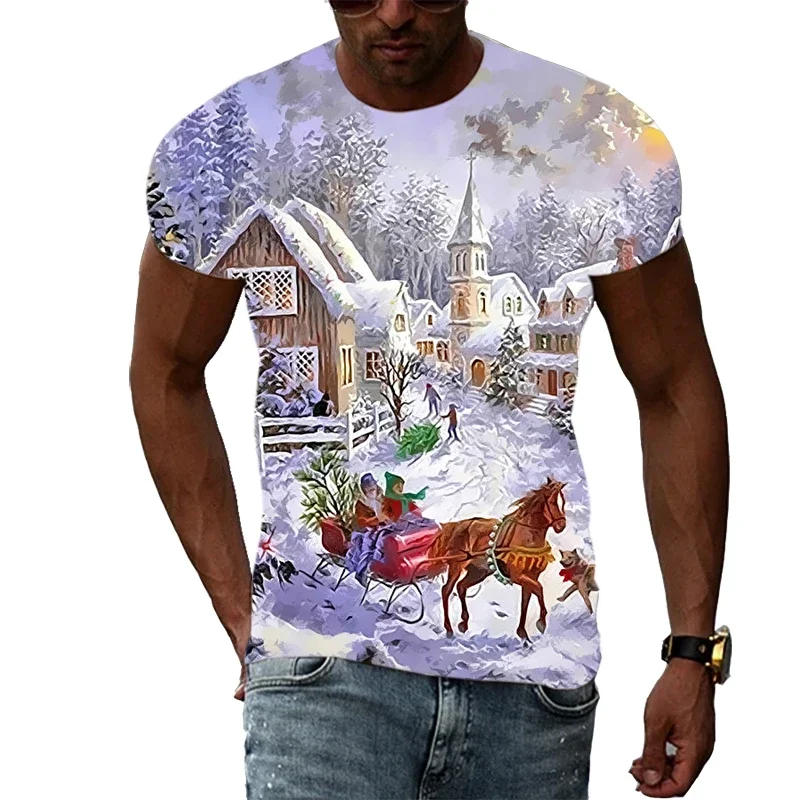 New Christmas Tree 3d Printing Casual Fashion Hip Hop Fun Short Sleeve T-shirt Summer Men's And Children's O-neck Thin Top