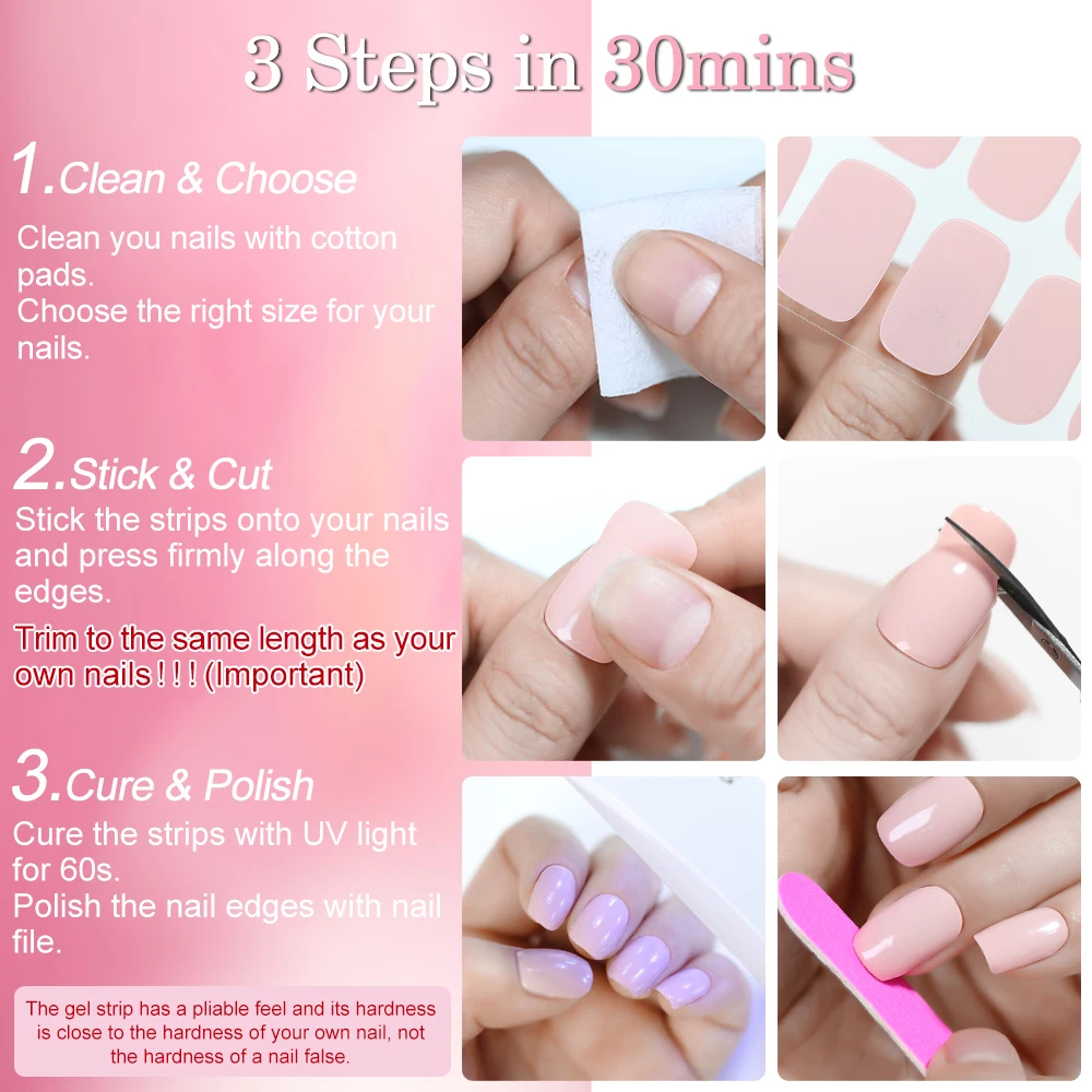 16Tips Colorful Semi-Cured Gel Nail Stickers Long-Lasting Full Coverage Nail Wraps Shinning DIY Gel Polish Stickers For Manicure