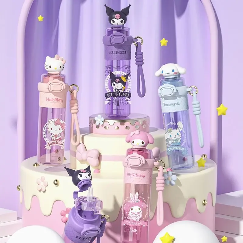 

Летняя детская милая миска для воды Sanrio с соломинкой, школьная специальная портативная чашка для питья с двойной крышкой для девочек, прямая
