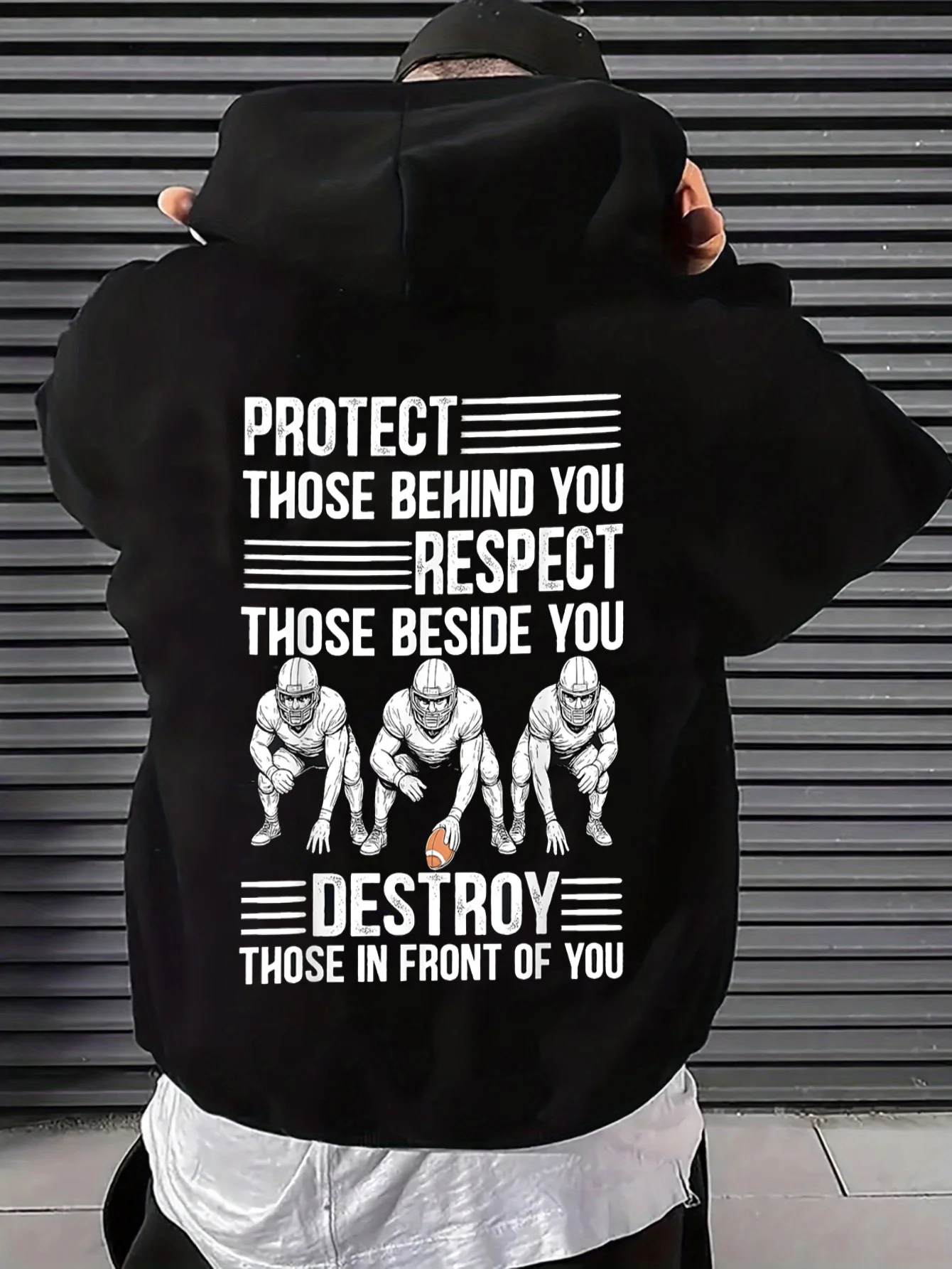 Rugby sports motivational print men's hooded sweatshirt - Competitive sports, casual and comfortable hooded shirt for the field.