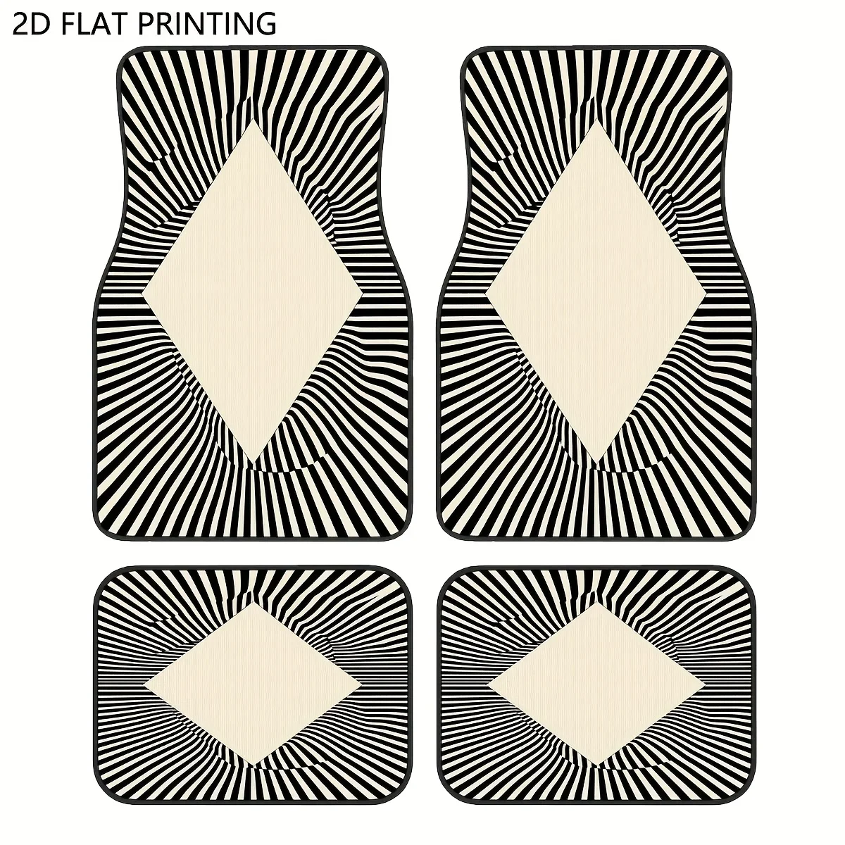 4pcs Black& White Striped Optical Illusion Car Floor Mats, Durable, Fits Most Vehicles, Modern Auto Decor, Car Interior Upgrade,