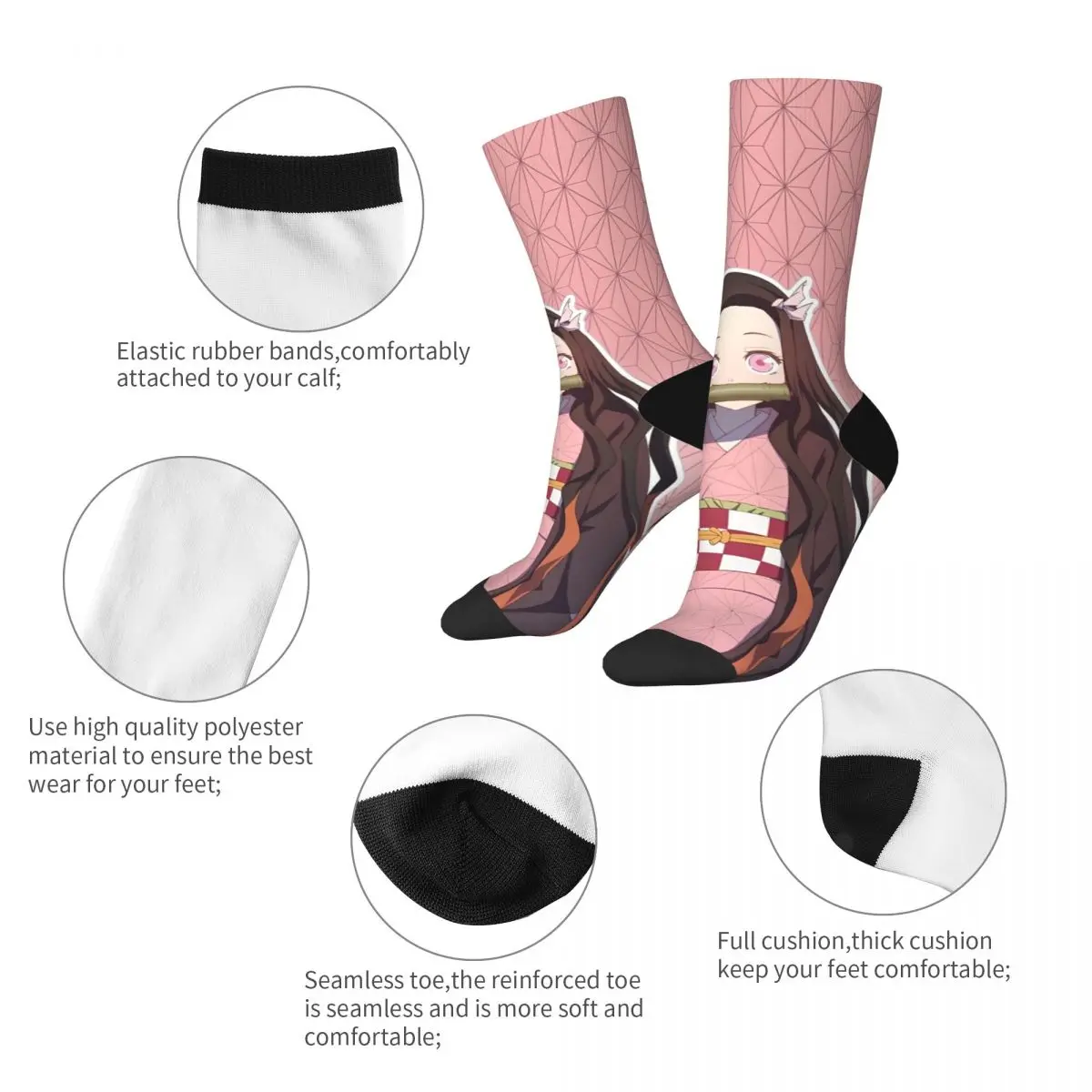 Anime Demon Slayer Nezuko Kamado Socks Men's Women's Fashion Socks Harajuku Spring Summer Autumn Winter Middle Tube Socks Gifts