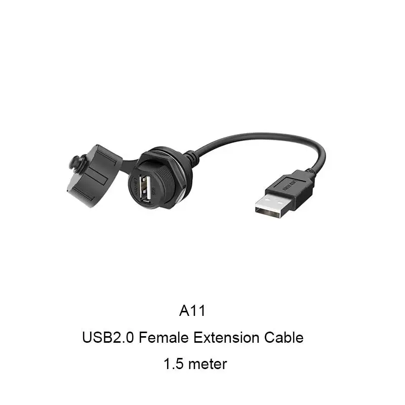 USB 2.0 Threaded Plug Socket Female to Male Installation Connector With Cable Waterproof IP67 Plug Extension Cable 1.5m-5m