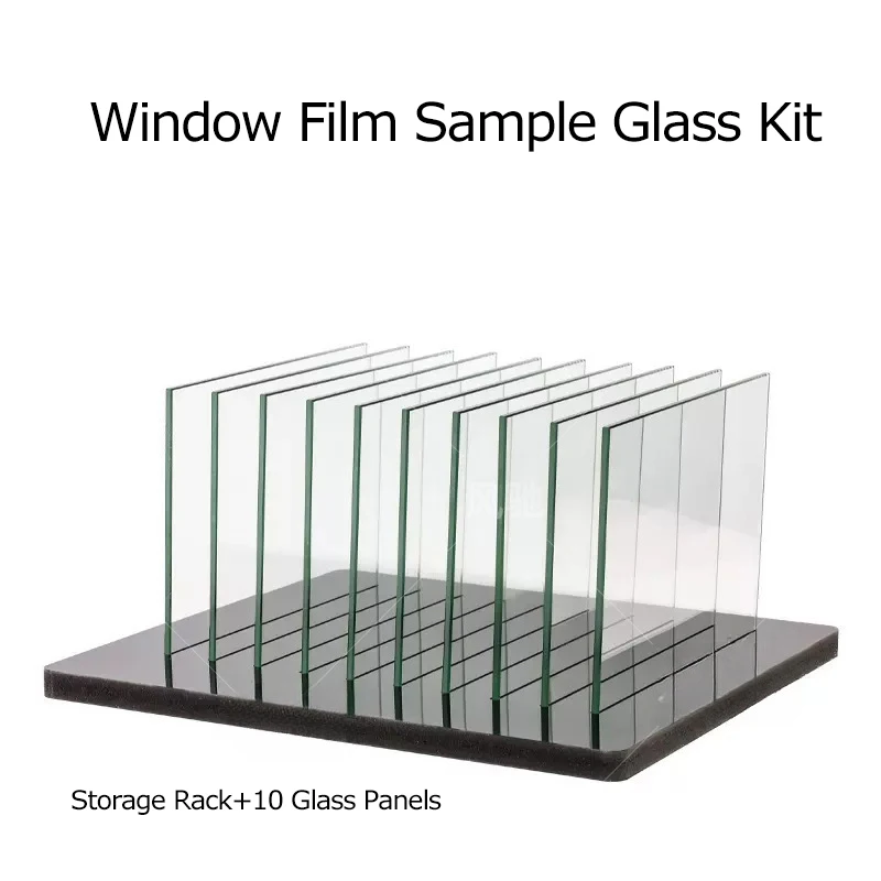 Professional Window Tint Test Kit with Storage Rack, 10 Glass Panels for Demonstrating Sun Control Film Heat & UV Blocking FC-1