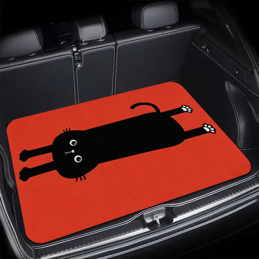 

Cartoon Black Cat Red Background Universal Car Trunk Mat Waterproof Non Slip Auto Rear Cargo Liner For Sedan SUV Decor Carpet