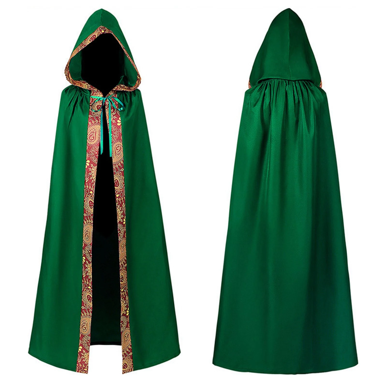 할로윈 후드 망토 중세 타이업 롱 케이프 코스프레 코스튬, 남성 여성 코스프레 의상